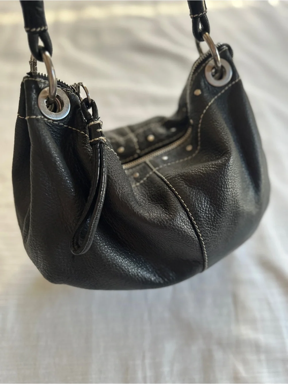 vintage FOSSIL Black Pebbled Leather Slouchy Hobo Shoulder Bag 75082 - EUC